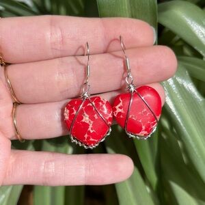Red sediment jasper heart earrings